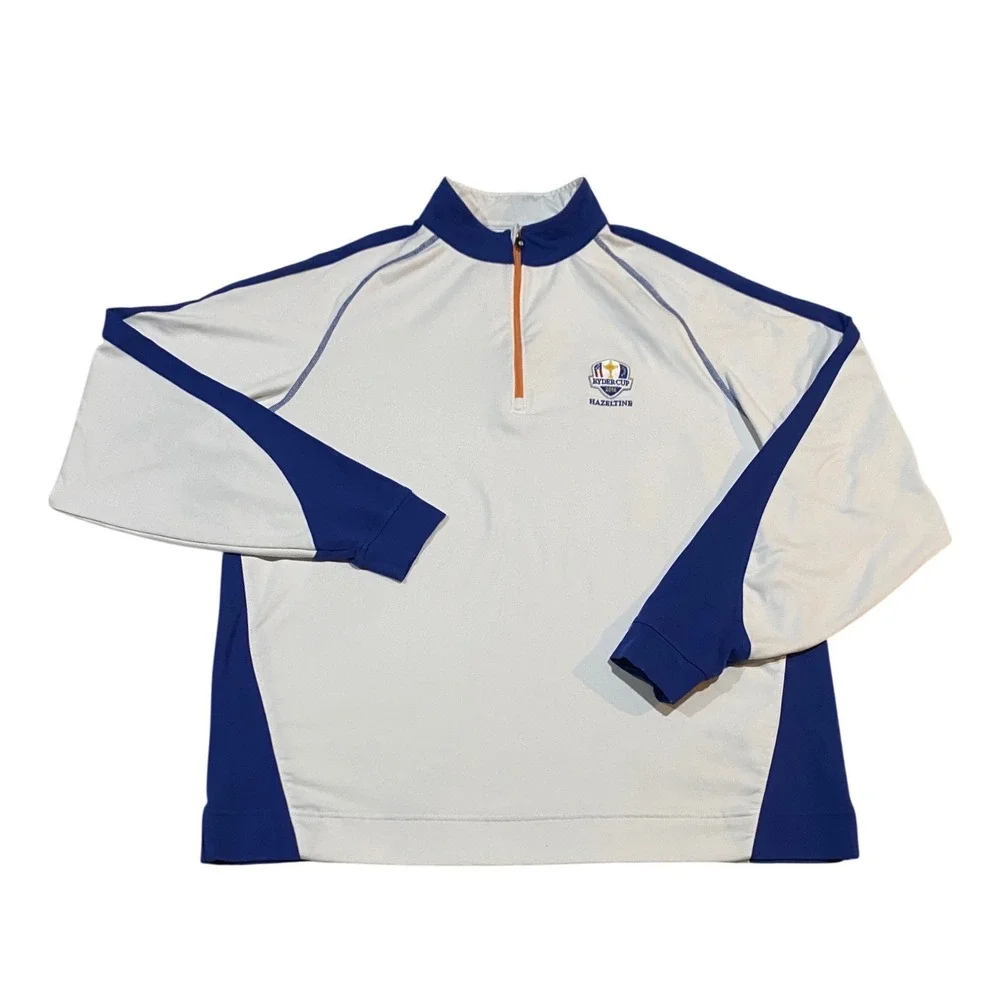 FootJoy Ryder Cup 2016 Hazeltine Mens Large 1/4 Zip Golf Pullover‎ White Blue